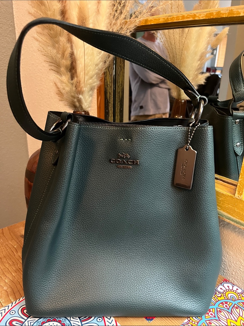 Coach Pebbled Leather Shoulder Bag in Forest Green EUC